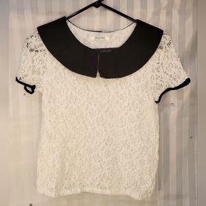 Angvns  white lace short sleeve bows on back